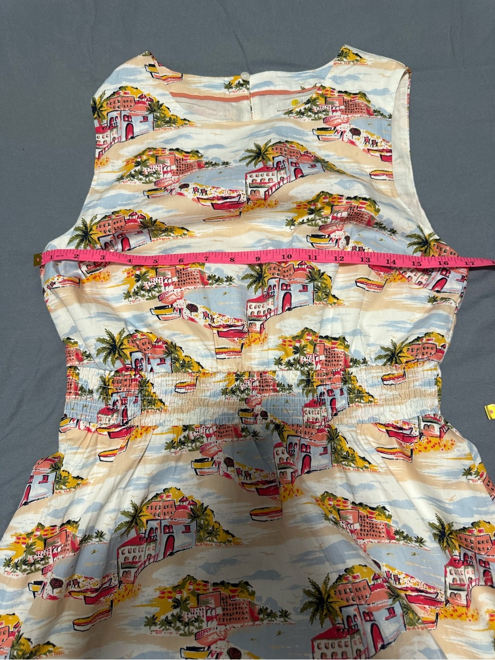 Boden Paradise Bay Smocked Waist Mini Dress Coastal Scenic Print Cotton US 6R - Picture 9 of 9